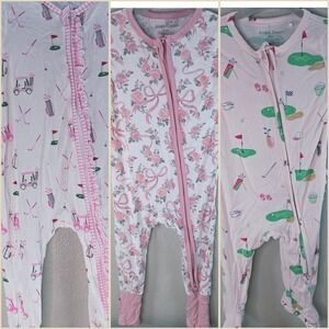 Angel Dear Bamboo Sleepers Bundle 3–6M Pink Floral Golf Baby Pajamas Set of 3